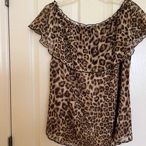 White House Black Market Leopard Off Shoulder Top Medium